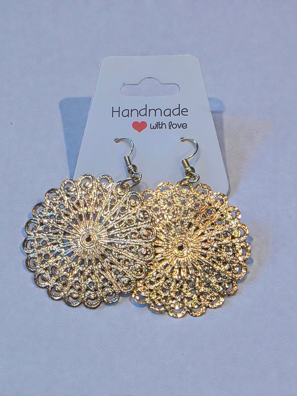 Handmade Style and Stone Gold Filigree Mandala Drop Earrings